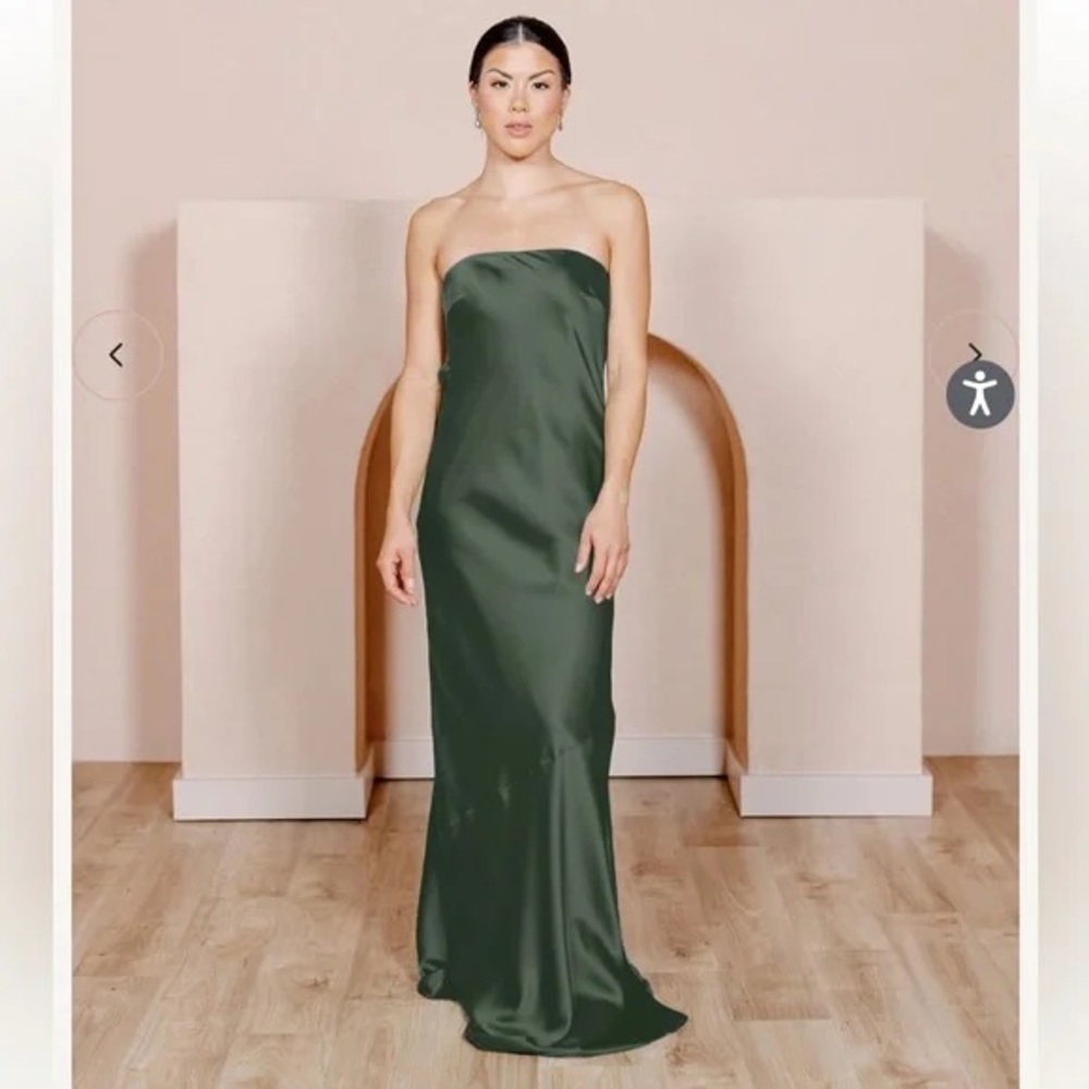 Revelry Leo Satin Dress in Deep Olive